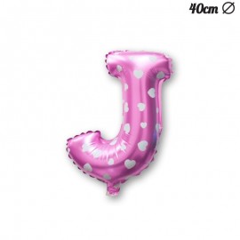 Palloncino Lettera J Foil Rosa con Cuori 40 cm