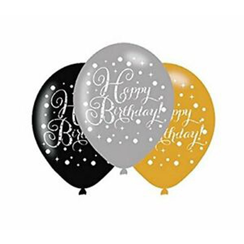 6 Palloncini Happy Birthday con coriandoli multicolore!: Addobbi,e