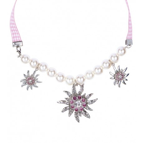 Collana di Perle e Stella Alpina con Strass Rosa