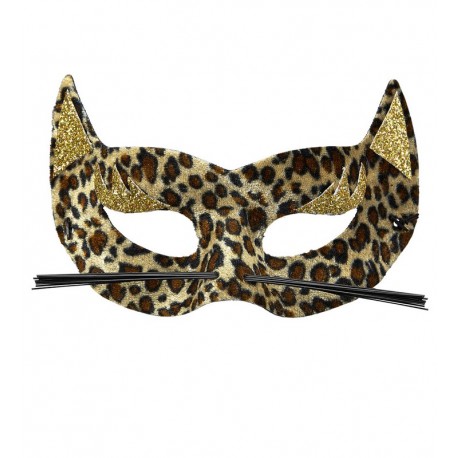 Maschera da Leopardo in Velluto con Glitter Dorati