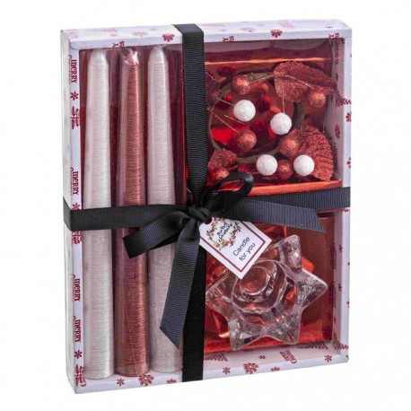 Set di Candele Rosse con Portacandela 21,40 X 17 X 3,80 Cm Shop