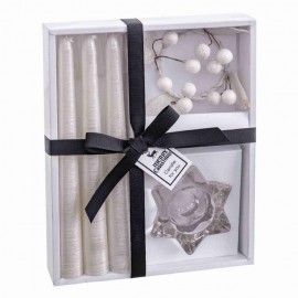 Compra Cofanetto Regalo Candele Bianche con Portacandele e Palline 21,40 X 17 X 3,80 Cm