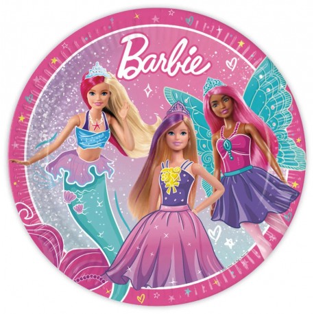 8 Piatti di Carta Barbie 23 cm