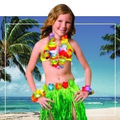 Amscan - Costume hawaiano da bambina con motivo floreale hawaiano, colore:  Rosa