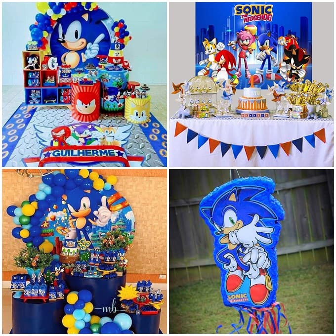 set tavola Sonic piatti bicchieri tovaglioli Tovaglia Festone bandierine  addobbi decorazioni festa compleanno